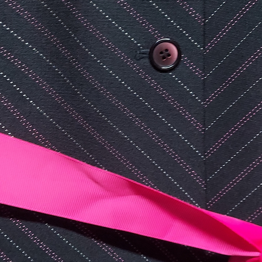 Sag Harbor 2 Piece Pinstriped Career Blazer Skirt Set Contrasting Pink Belt Plus - Picture 10 of 16